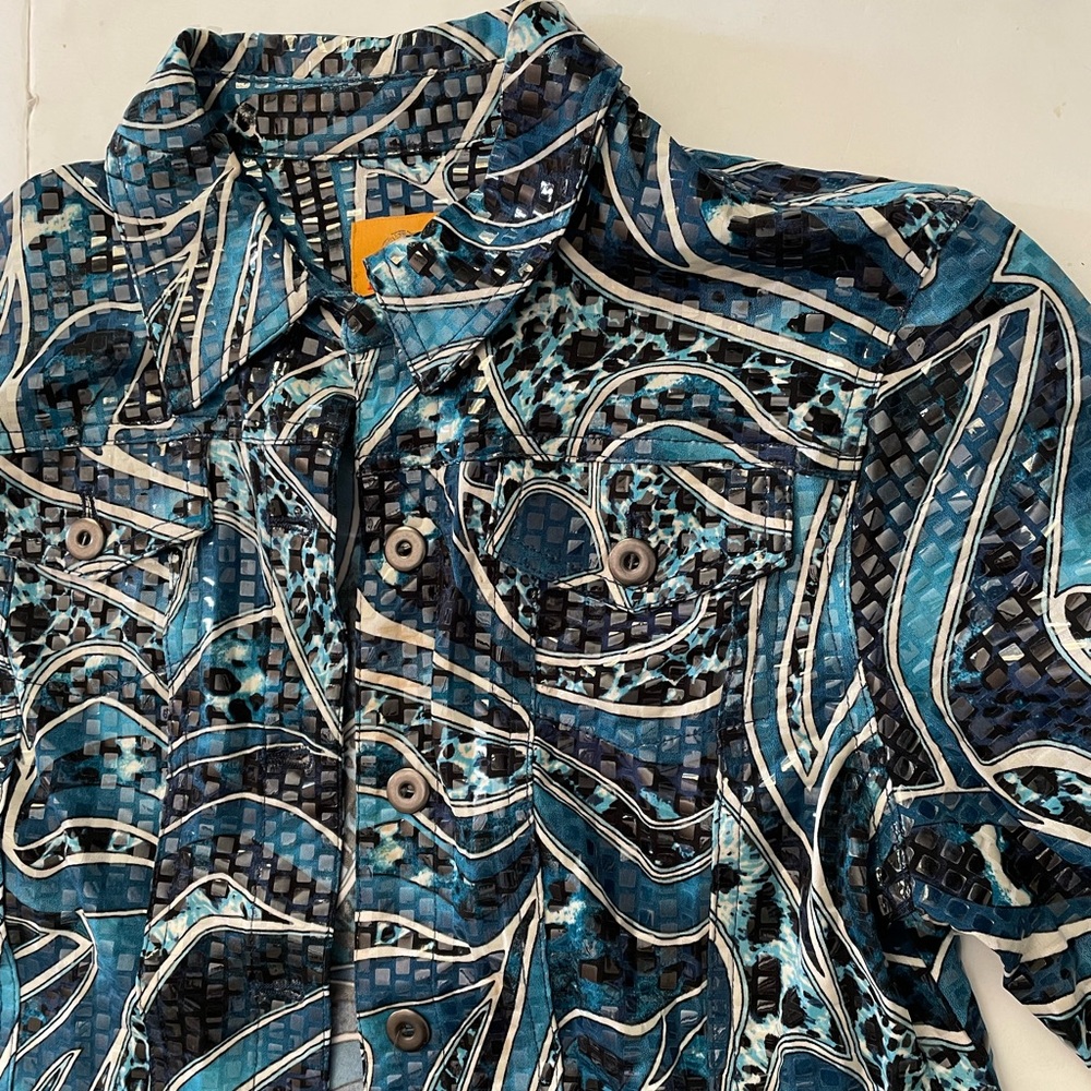 Ruby Rd Blue Black Swirl Print Iridescent Square … - image 2